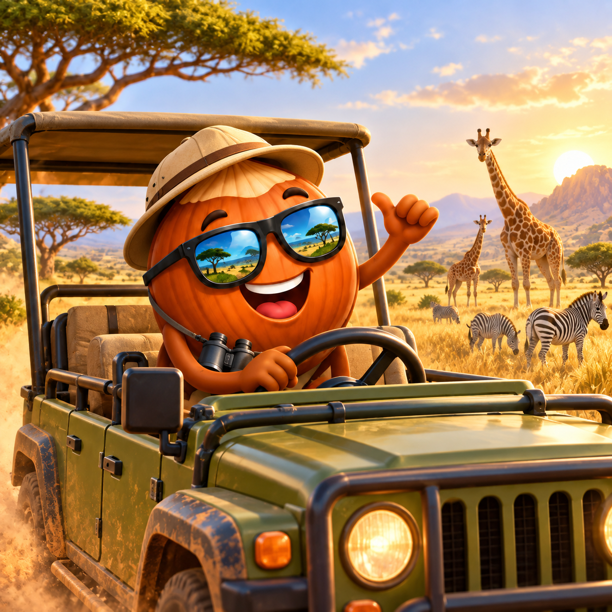 the Nutz.travel mascot on safari